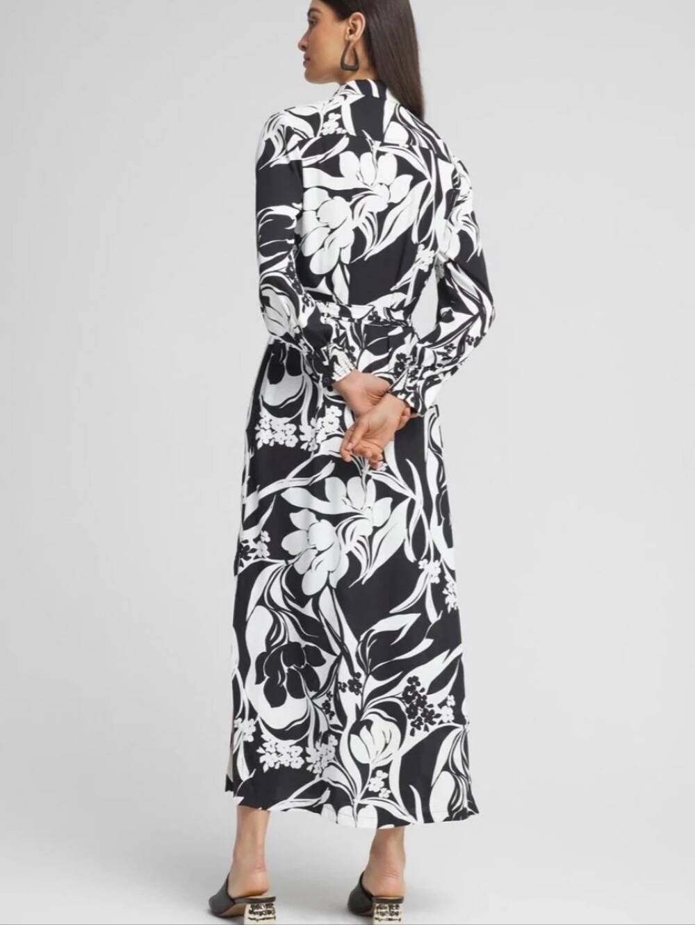 Chico's Foiliage Maxi Shirt Button-Front Dress Black White Longsleeve Pockets - Picture 12 of 17